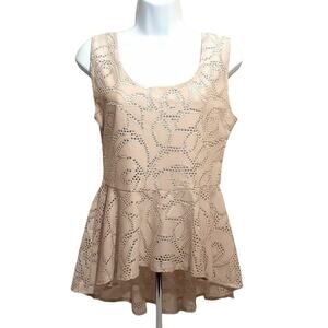 Rue 21 womens peplum blouse size L large tan sheer geometric scoop neck top NWT